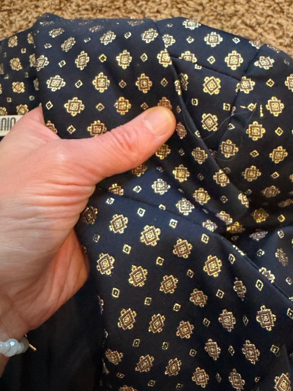 I. Magnin Vintage Navy Gold Brocade Maxi Dress Set Formal Wedding Guest M - Picture 11 of 12